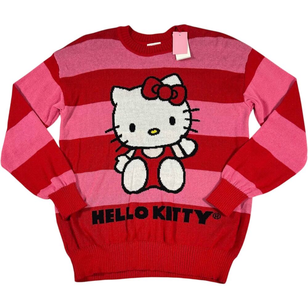 NWT Hello Kitty Red Pink Sweater Striped Jumper Women's Size S Cozy Kawaii